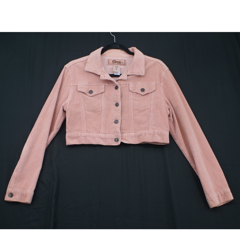 Star Jeans Womens Pink Corduroy Cropped Trucker Jacket Size Large 97389